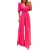 The brand's autumn casual women's solid high-waisted women's wide-leg jumpsuit