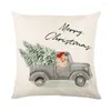 Pillow Christmas Decor Pillowcase 45x45cm Holiday Farmhouse Home Decorative Cover Cute Dwarfs Reindeer Print Linen