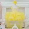 Girl Dresses Flower Pink Tulle Puffy Pearl Top Tiered Bow With Long Tailing Sleeveless For Wedding Birthday First Communin Gown