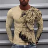 T-shirts pour hommes Funny Lion Print Shirt pour hommes Mode 3D Eagle Motif Coton T-shirts à manches longues Automne Loisirs O-Cou Tops Vintage