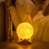 مصابيح ليلية LED LED 3D طباعة مصباح القمر مع حامل ولون البطارية تغيير غرفة نوم ديكور للأطفال هدايا لامبارا دي