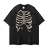 Men's T-Shirts 100% Cotton Man Woman Skeleton Rib Octopus Print Washed Tee Loose Round Neck Casual T-Shirt Y2K Harajuku Vintage Shirt GothicH24131