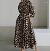 Casual Dresses Temperament Summer For Women 2024 Fashion Leopard Print Long Sleeve Commuter Polo Large Swing Elegant Dress Clothes