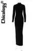 Casual Dresses Chicology Velvet Long Sleeve Slim Black Zipper Dress Festival Streetwear Fall Winter Party 2024 Women kläder grossist