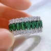 Cluster Rings Eternity Full Emerald Diamond Ring % Real 925 sterling silver Party Wedding band Rings for Women Men Engagement Jewe300P