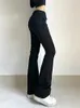 Женские брюки Weekeep 2024, вязаные расклешенные леггинсы, эластичные узкие однотонные черные повседневные узкие брюки с низкой посадкой, женская базовая уличная одежда