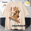 Men's T-Shirts New Men Summer Skateboard Sushi Cat T-Shirt Casual Short Sleeve Cotton Clothing Women Fashion Tops Tees Male Harajuku Streetwear