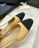 En kaliteli lüks kadın slingbacks kanal kalın sandalet pompalar tıknaz blok yüksek topuklu daireler yuvarlak ayak parmağı kumlar tasarımcıları