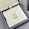 Ciondoli che vendono collana da donna con pendente circolare rotante in argento sterling 925 con tre diamanti, regalo per feste di marca di moda e lusso