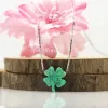 Necklaces (1pc/lot)925 Sterling Silver opal clover Flower Charm Necklace Jewelry Luxury Fire Green Opal Birthstone Pendants For Women gift
