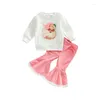 FOCUSNORM 0-4Y Kerst Baby Meisjes 2 stks Kleding Kerstman Gedrukt Lange Mouw Sweatshirt Tops Fluwelen Flare Broek