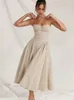 Podstawowe sukienki swobodne Mingmingxi Summer Elegancka midi A-line sukienka Śliczna V-de-dół Spagehetti Pasek na ramię wakacyjny sukienka na przyjęcie zwykłe Kobiety Newcomer 2023 J240130
