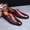 Chaussures d'affaires rétro décontractées pour hommes, en cuir microfibre, bout carré, boucle à enfiler, robe de bureau, plates, Oxfords pour fête de mariage