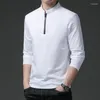 Męskie koszule T marka Browon dla mężczyzn Tops 2024 Spring and Autumn Solid Color Stand Ubrania Smart Casual Long Rleeve Shirt