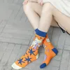 Женские носки, модные асимметричные хлопковые мужские носки с цветным принтом AB Harajuku, длинные забавные унисекс Calcetine Mujer