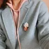 Brooches Women Girls Cute Popcorn Pearl Pins Ins Trendy Ruby Rhinestone Metal Party School Bag Pin Accessories