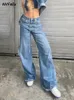 Kvinnors jeans breda ben baggy kvinnor blå hög midja koreansk mode lös denim byxor streetwear y2k kläder raka mamma byxor