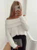 Women Sexy Slash Neck Pullover Sweaters Long Sleeve Off Shoulder Cropped Knitted Top Female Elegant Autumn Solid Knitwear 240131