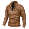 2023 inverno superior fino ajuste jaqueta de couro de pelúcia motocicleta levante-se colarinho roupas masculinas 240130