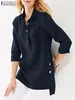 Женские блузки ZANZEA, рубашка с короткими рукавами и лацканами, элегантная блузка, повседневные топы, женские рубашки на пуговицах с передними карманами для работы, большие размеры