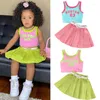 Clothing Sets 1-6Y Kids Summer Clothes Baby Letter Printed Sleeveless Tank Tops Pleated Short Skirts With Belt Children Casual Outfits