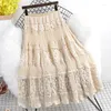 Skirts Vintage Bohemian Long Women Elastic Waist Slim Mid-Length Solid Color Wild Crochet Hollow Boho Beach Party Female Skirt