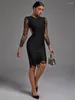 Casual Dresses Black Bandage Dress Lace Party Women Bodycon Sexy Long Sleeve Backless Christmas Birthday Evening Club Outfit 2024