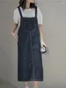 Lässige Kleider S-4XL Mid Long Women Denim Gesamtkleider ärmellose Tasche Straight Gurt Vestidos losen Plus-Größe Jean Hosspannung