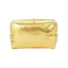 Storage Boxes Gold PU Leather Bag Large Capacity Travel Cosmetic Handheld Makeup