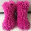 Botas inverno mulheres designer joelho alto sapatos quentes pele de cordeiro longo cabelo falso pele de ovelha mongol