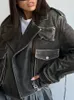 TWOTYLE Streetwear PU Leather Patchwork Pockets Jackets For Women Lapel Long Sleeve Spliced Zipper Jacket Female Fashion 240124