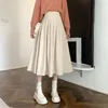 Jupes jupe midi de style coréen pour femmes 2024 automne taille haute velours côtelé longue femme collège plissé a-ligne