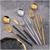 Geschirr Sets Edelstahl Spiegel Geschirr Gold Messer Mahlzeit Löffel Gabel Tee Besteck Einfache Exquisite Western Abendessen Besteck Drop Dhcaz