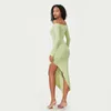 Casual Dresses Puloru Elegant Party Wrap Asymmetrical Dress For Women Ladies Off-Shoulder Long Sleeve Ruffled Hem Midi Gown Vestidos