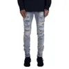 NY CASHEW Flower European och American High Street Trendy Brand Printed Distressed Patch Elastic Tight Men's Jeans