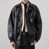Black PU Leather Bomber Jacket | Men's Long-Sleeved Zipper Cool Spring Autumn Jacket