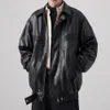 Black PU Leather Bomber Jacket | Men's Long-Sleeved Zipper Cool Spring Autumn Jacket