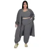 Set Abbigliamento donna taglie forti Set da 3 pezzi Crop Top Gilet e pantaloni a maniche lunghe Set Abiti sexy Tuta Wh 3xl 4xl 5xl 6xl