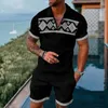 Survêtements pour hommes Été 3D Imprimé Géométrique Hommes Polo Ensemble Fermeture À Glissière Revers Ensembles Col Et Short 2 pièces Style De Vacances Homme Vêtements