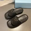 2024 Summer Designer Sandals Luxury Slippers Womens Sandals Gold Buckle Black Brown Woven Women Slides Casual Sandals