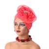 Vêtements ethniques Fleurs à volants Femmes Turban Cap Africain Femme Head Wraps Chapeau Nigeria Mariage Party Headpiece Musulman Foulard Bonnet