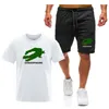 Vêtements de sport d'été pour hommes imprimés marque costume de fitness costume de course T-shirt décontracté ensemble short et haut respirant jogging vêtements de sport ensemble deux pièces pour hommes