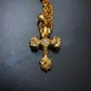 Unisex Designer Pendant Necklaces Trendy Flame Cross Pendant Decorated with Gemstone Diamond Couple Necklace