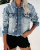 Women's Jackets Jackets Ripped Short Bomber Denim Y2k Fringed Coats Streetwear Distressed Jeans Plus Size 240301