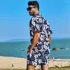 Men's Tracksuits Summer Sportwear Quick Drying Shirt Sets Hawaiian Suit Casual Holiday Floral Print Beach Shorts 2 Piece Outfits Male
