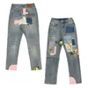 2024ss Jeans Pantalon Long en Denim pour Hommes Bleu High Street Patchwork Jeans en détresse