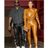 Kim Kardashian Brown 3 Pieaces Fur Jumpsuit Celebrity Jurk Kim Kardashian Sheath Celebrity Dess Women Doek High Nekkylie Jenner Kendal Jenner Avond Jurk