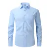 Anti-Wrinkle Stretch Slim Elasticity Fit Male Dress Business Basic Casual Long Sleeved Men Social Formal Shirt USA SIZE S-2XL 240228