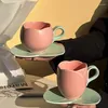 컵 접시 300ml 꽃 모양의 세라믹 컵과 플레이트 세트 빈티지 튤립 커피 하이 미적 가치 핑크 프랑스 애프터눈 티 머그