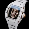 Zegarek gwiazdowy Watch zegarki RM RM52-01 Czaszka głowa Biała ceramiczna manualna ręczna mechaniczna pełna pusta ruch Mens Watch